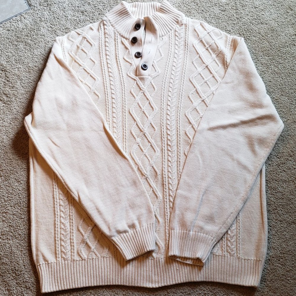 Alan Flusser Men's Cream Cable Knit Sweater XL